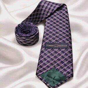 Tommy Hilfiger Purple Plaid 100% Silk Tie